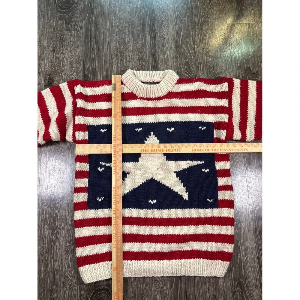 Vintage USA Flag American Hand Made In Ecuador 100% Combed Wool Striped Sweater
